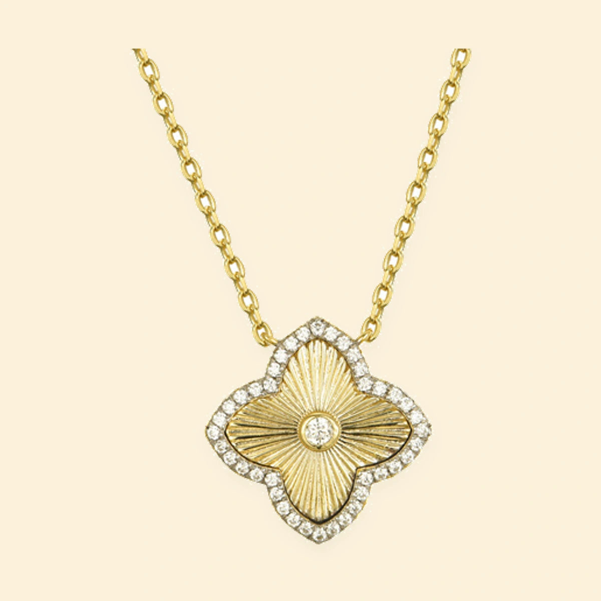 Gold Plated Sterling Silver CZ Set Clover Pendant – ANC077