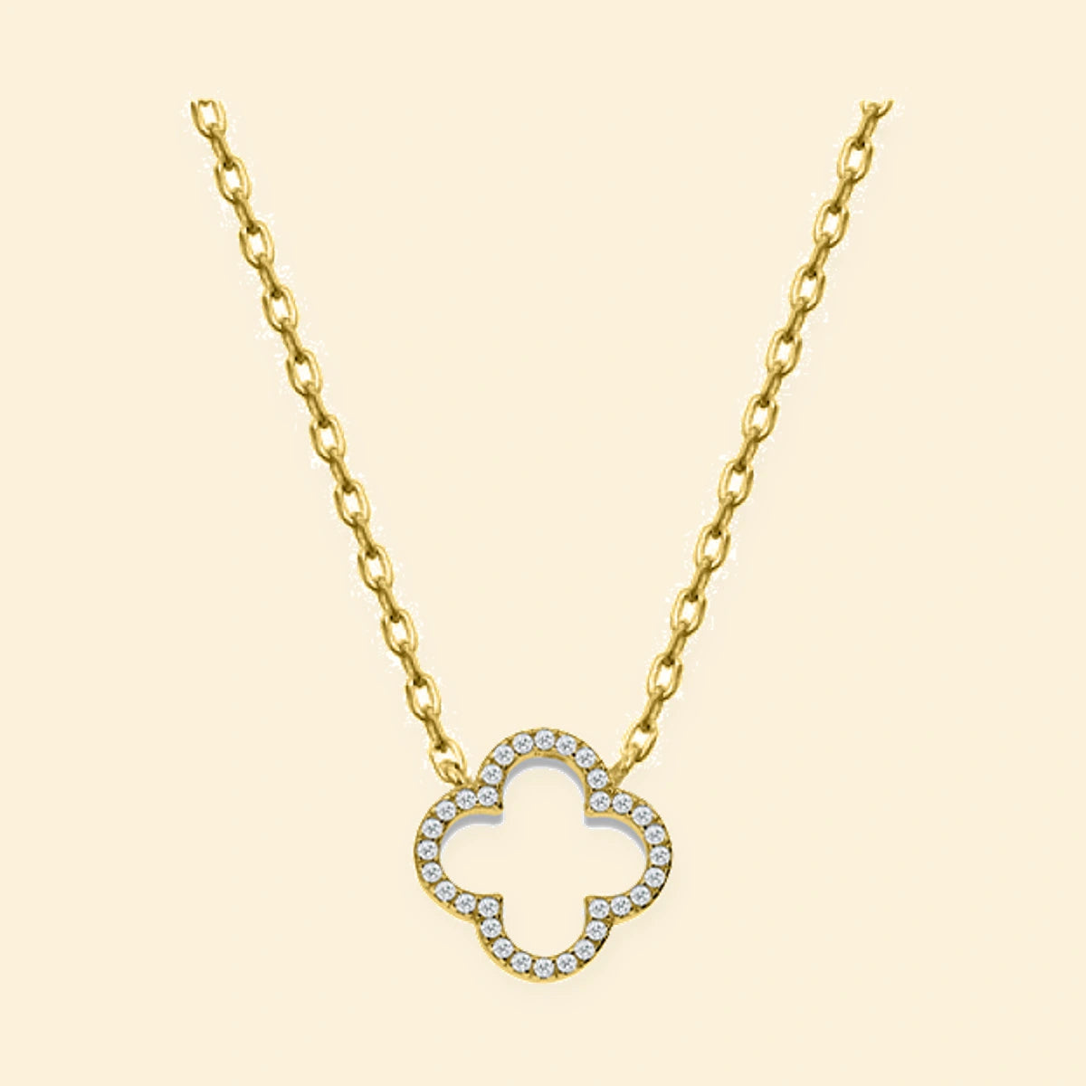 Gold Plated Sterling Silver CZ Set Clover Necklace – ANC097-GP