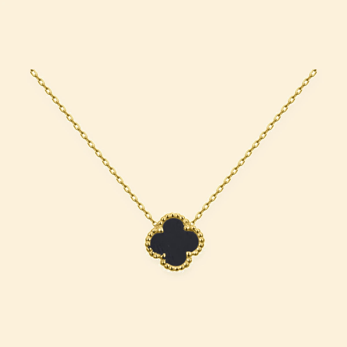 Gold Plated Sterling Silver Single Clover Necklace Black Onyx Colour – ANC098-GP