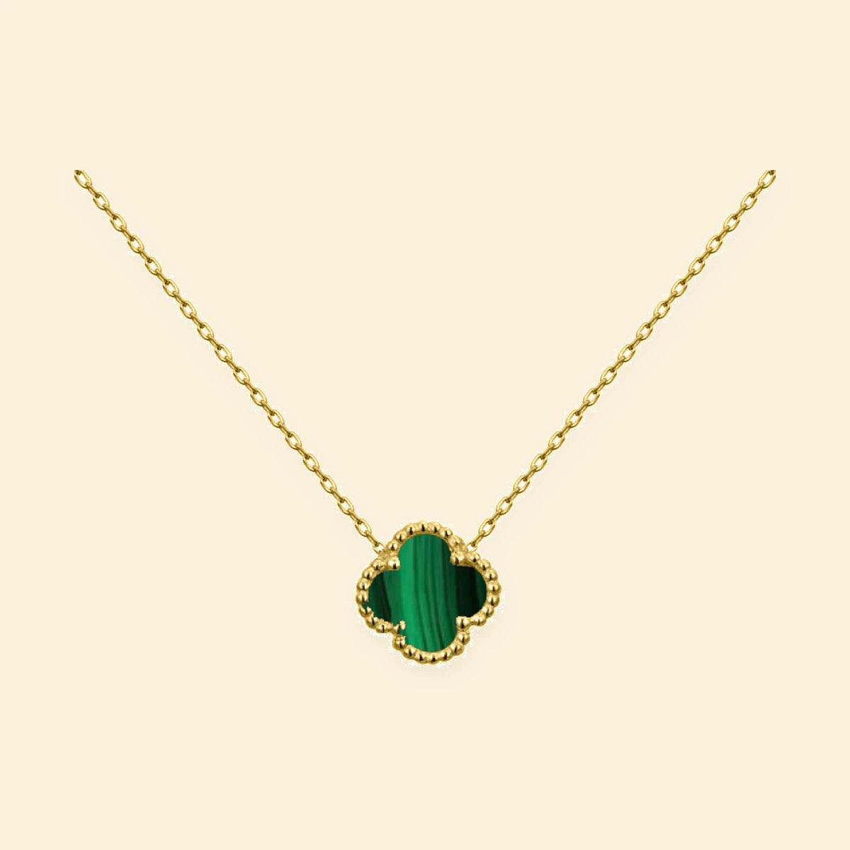 Gold Plated Sterling Silver Single Clover Necklace Malachite Green – ANC101-GP