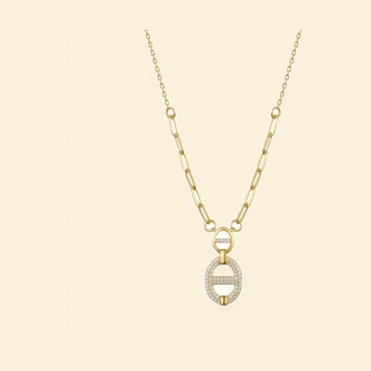 Gold Plated Sterling Silver CZ Oval Necklace – ANC110-GP