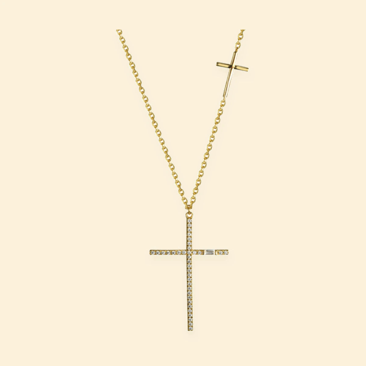 Gold Plated Sterling Silver CZ Cross Necklace – ANC112-GP