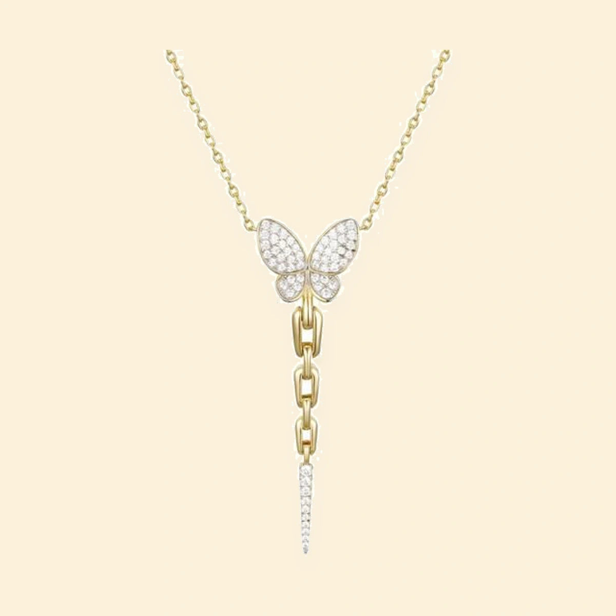 Gold Plated Sterling Silver CZ Butterfly Necklace – ANC113-GP