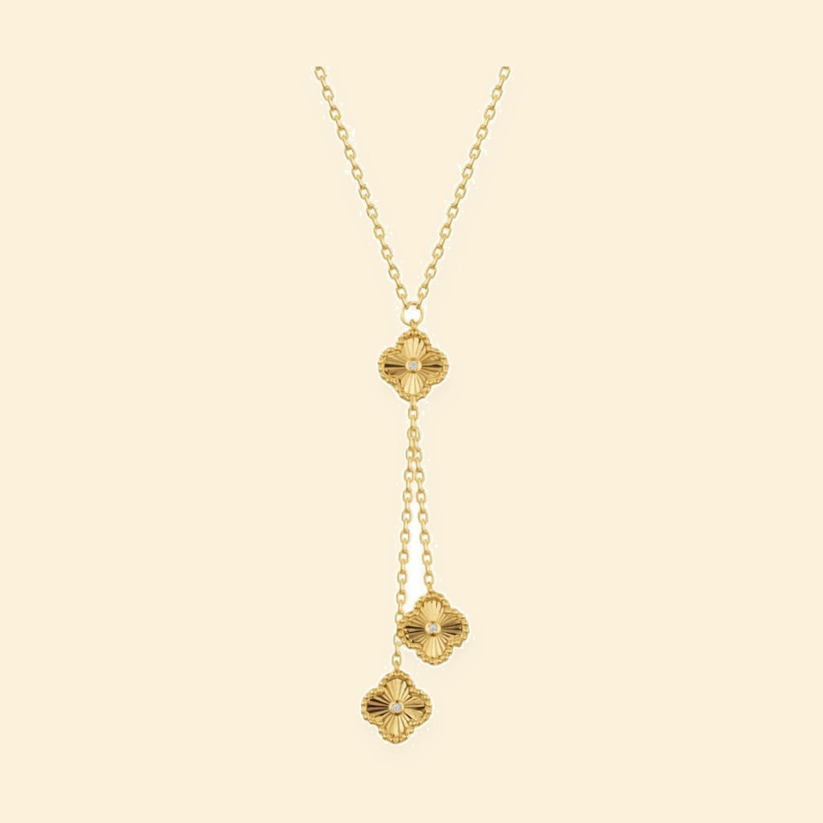 Gold Plated Sterling Silver CZ Clover Y-Necklace – ANC116-GP