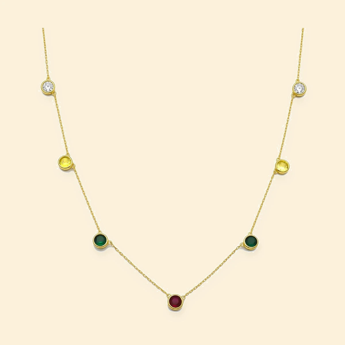 Gold Plated Sterling Silver Multicolour CZ Station Necklace – ANC124-GP