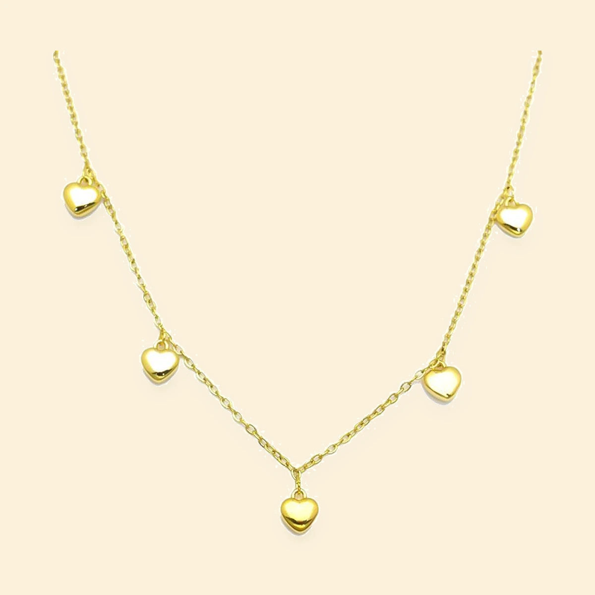 Gold Plated Sterling Silver Heart Charm Station Necklace – ANC125-GP