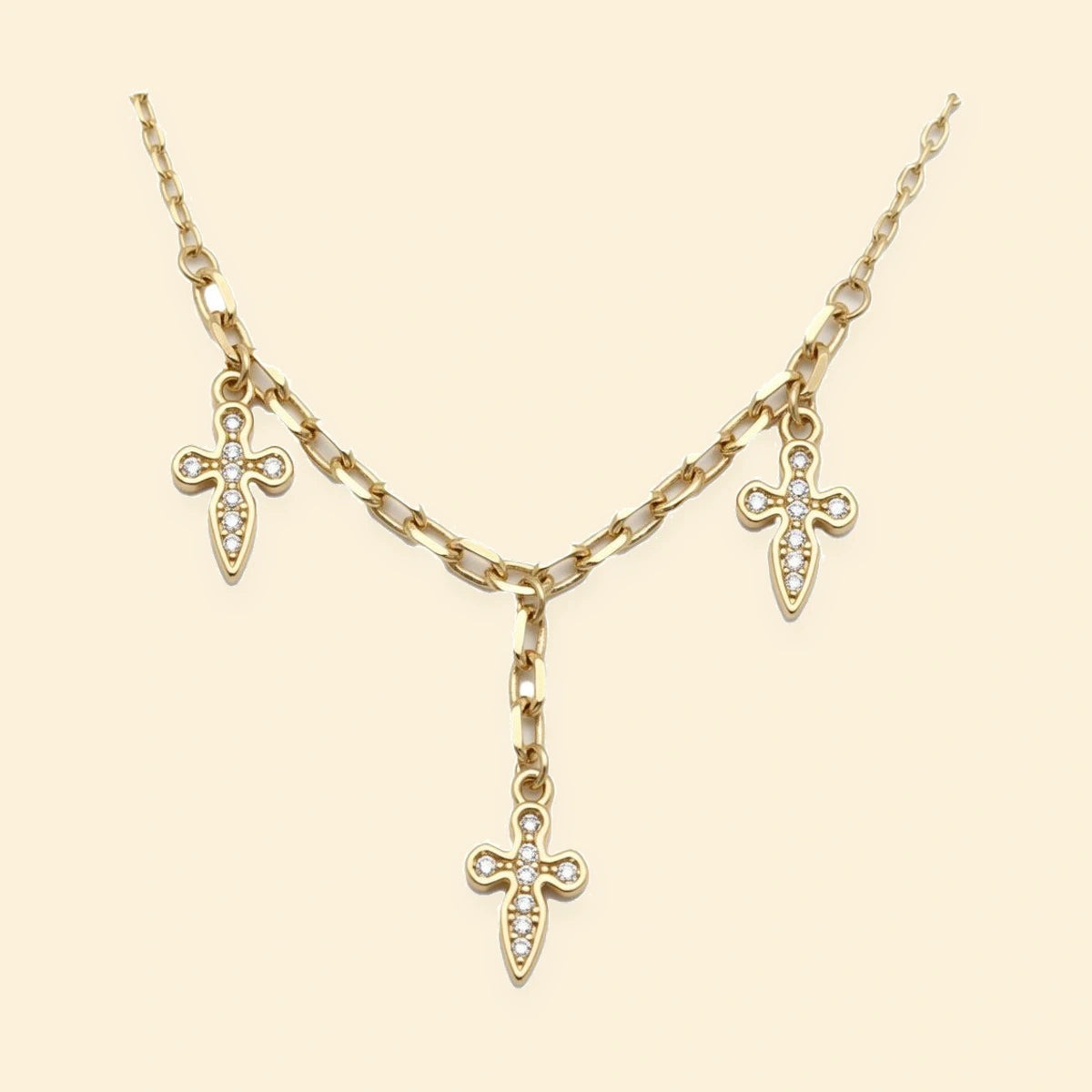 Gold Plated Sterling Silver CZ Cross Charm Necklace – ANC129-GP