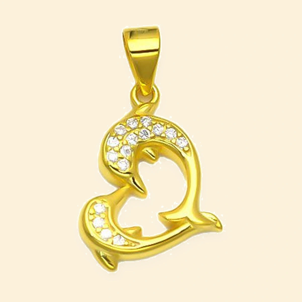 Gold Plated Sterling Silver CZ Dolphin Heart Pendant – APD242-GP
