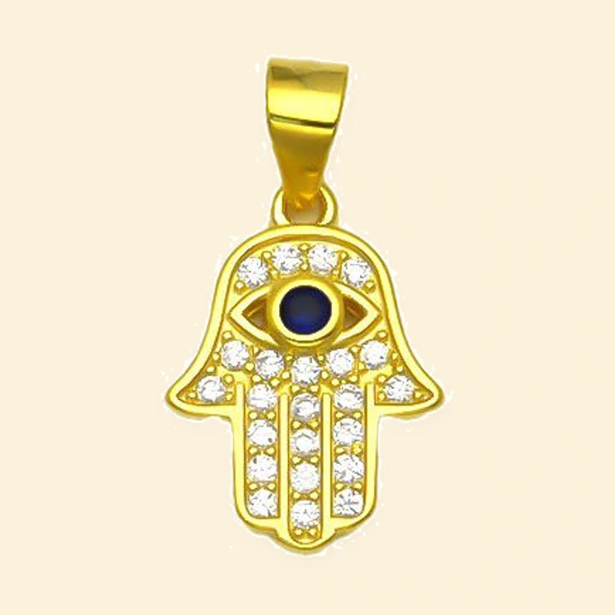 Gold Plated Sterling Silver CZ Hamsa Evil Eye Pendant – APD244-GP