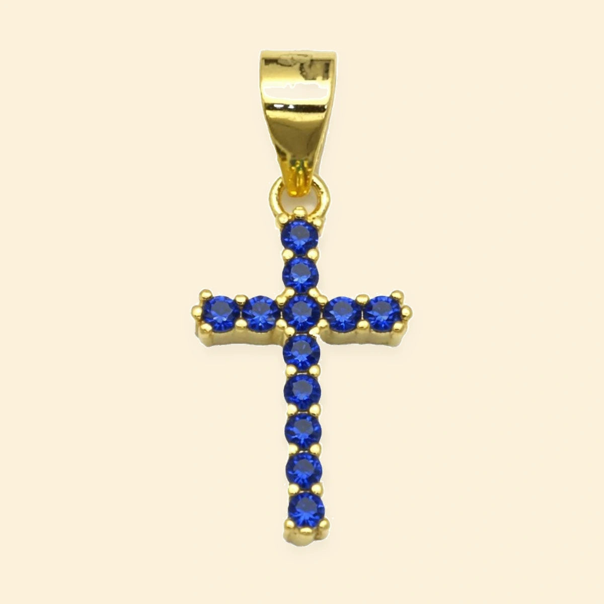 Gold Plated Sterling Silver Blue CZ Cross Pendant – APX065B-GP