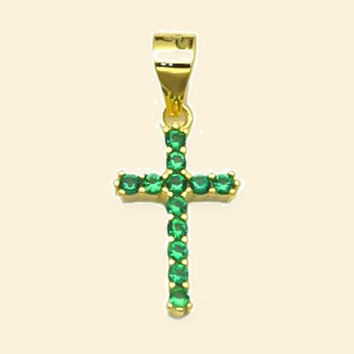 Gold Plated Sterling Silver Green CZ Cross Pendant – APX065G-GP