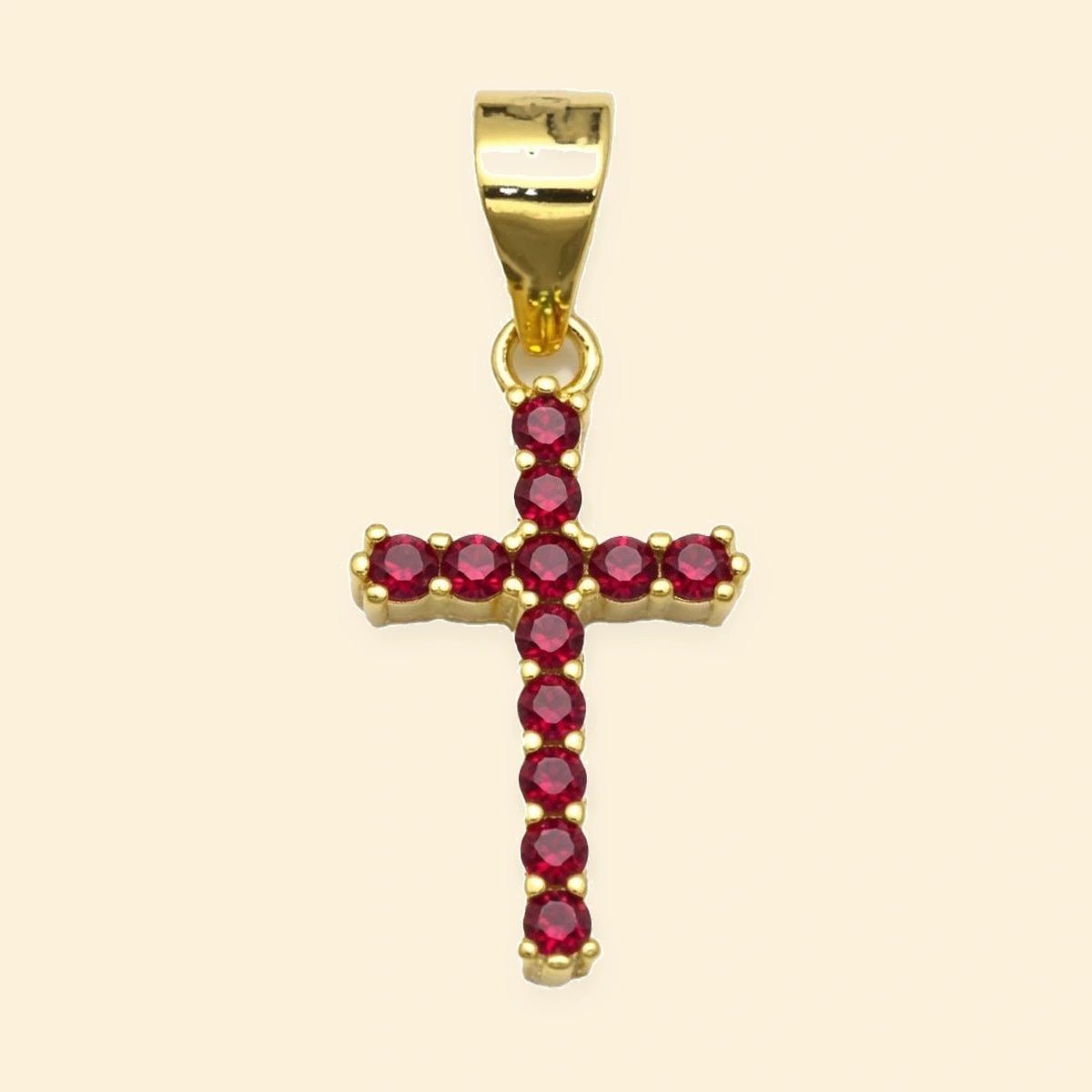 Gold Plated Sterling Silver Red CZ Cross Pendant – APX065R-GP