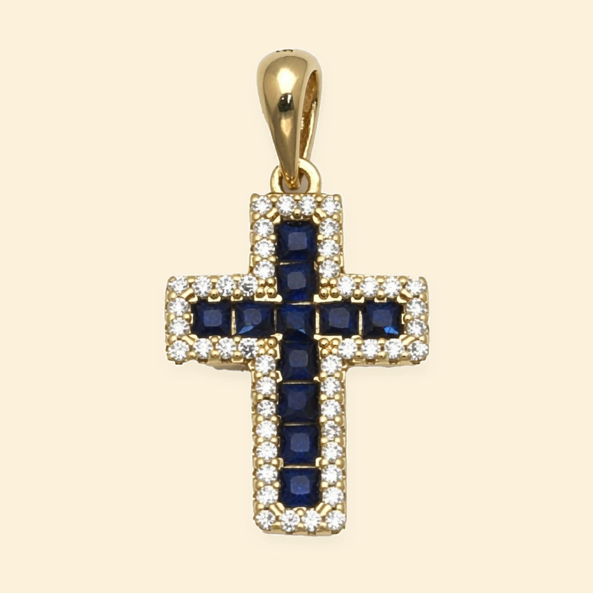 Gold Plated Sterling Silver Blue CZ Cross Pendant – APX066B-GP