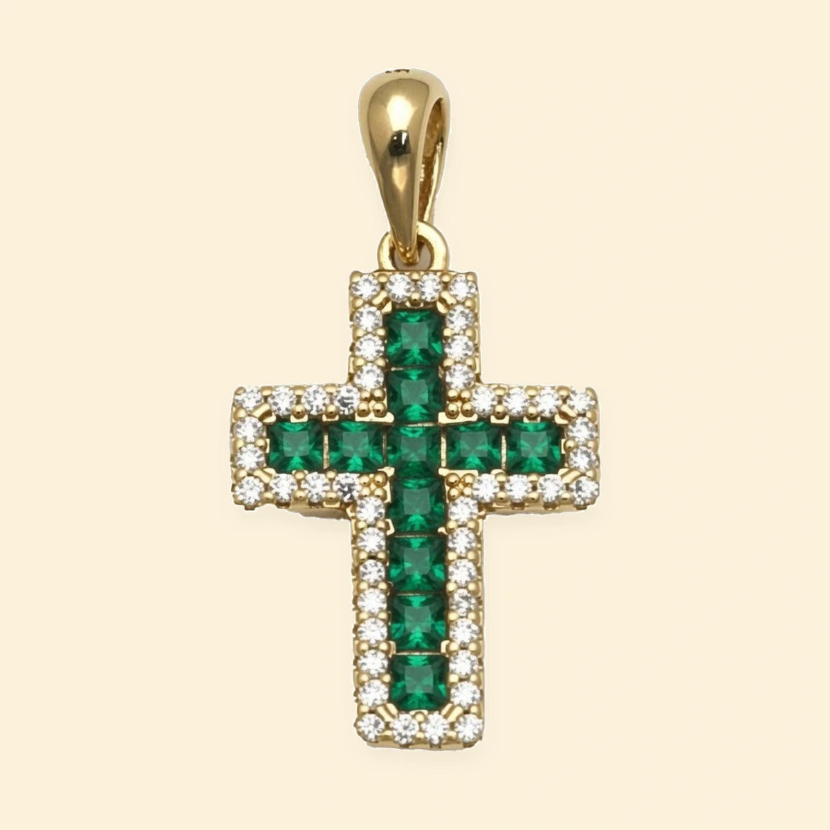 Gold Plated Sterling Silver Green CZ Cross Pendant – APX066G-GP