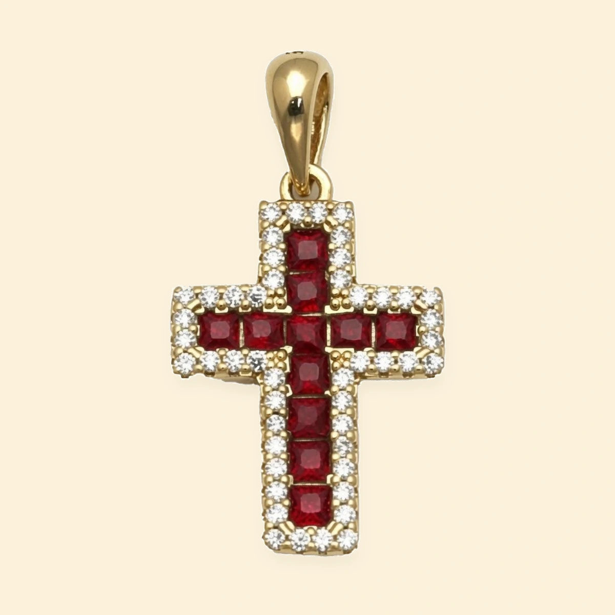 Gold Plated Sterling Silver Red CZ Cross Pendant – APX066R-GP