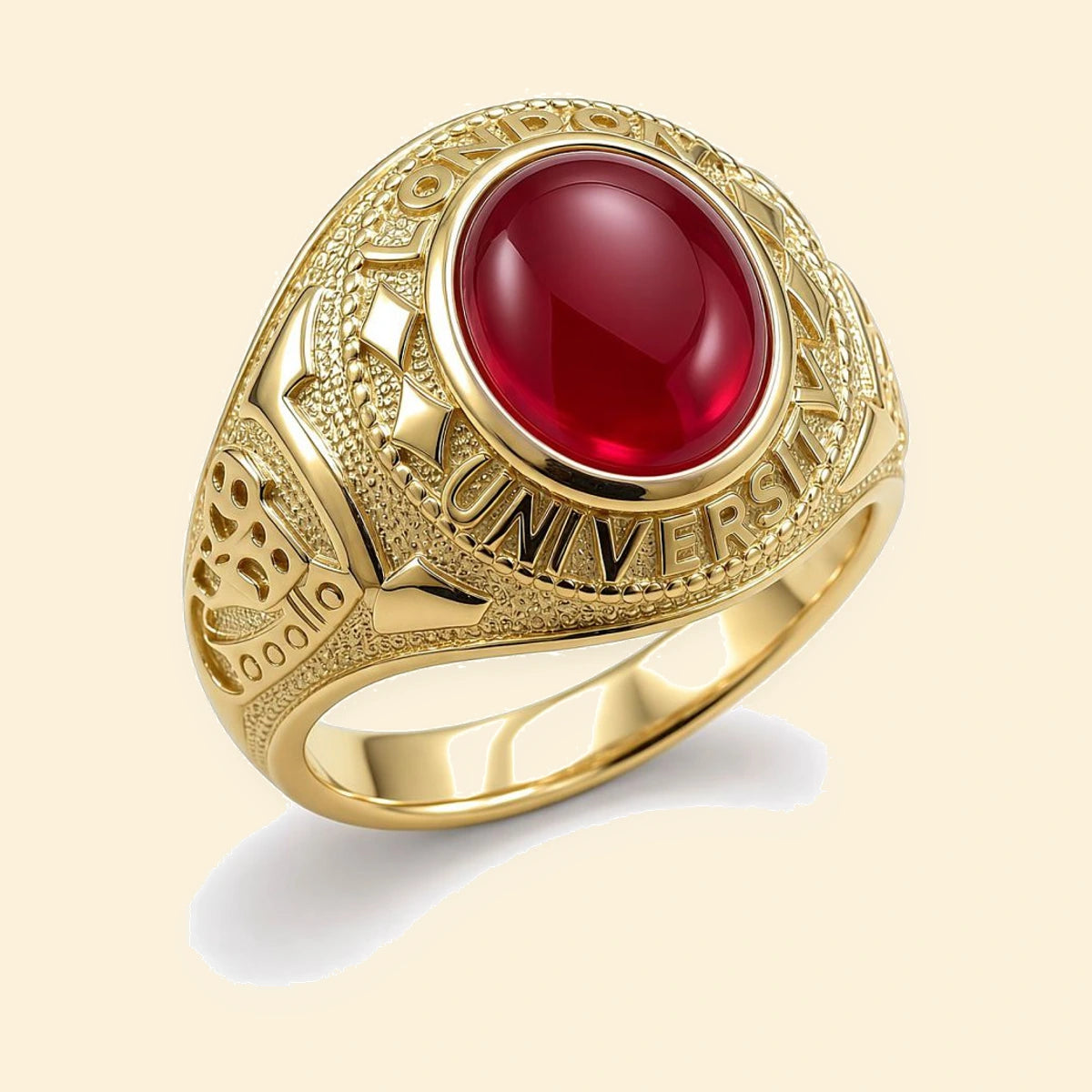 Gold Plated Sterling Silver Red Stone College Ring – ARN170-GP
