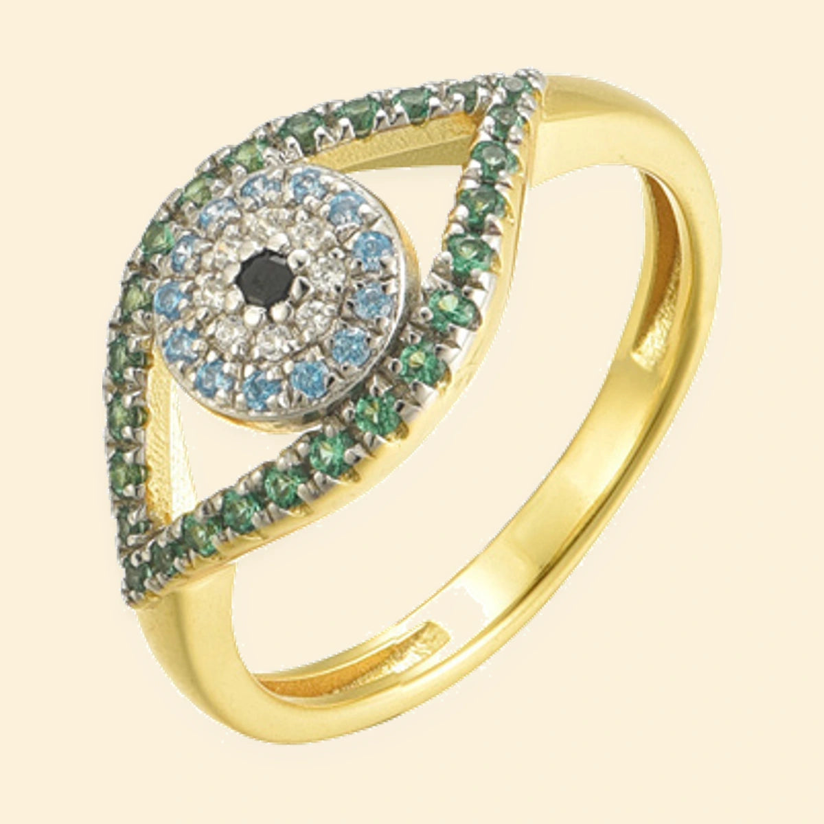 Gold Plated Sterling Silver CZ Set Evil Eye Ring – ARN197