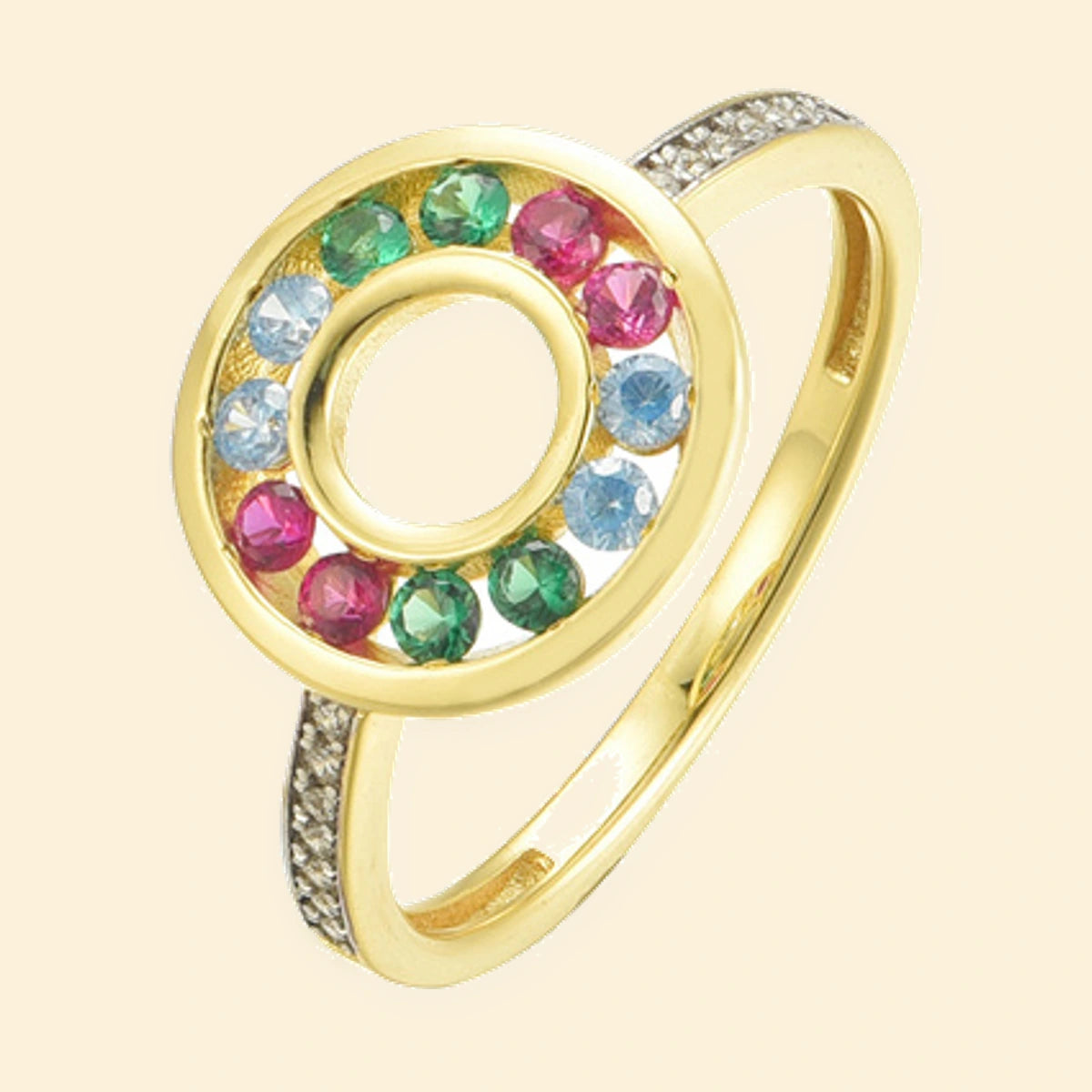 Gold Plated Sterling Silver Multicolour CZ Set Circle Of Life Ring – ARN198