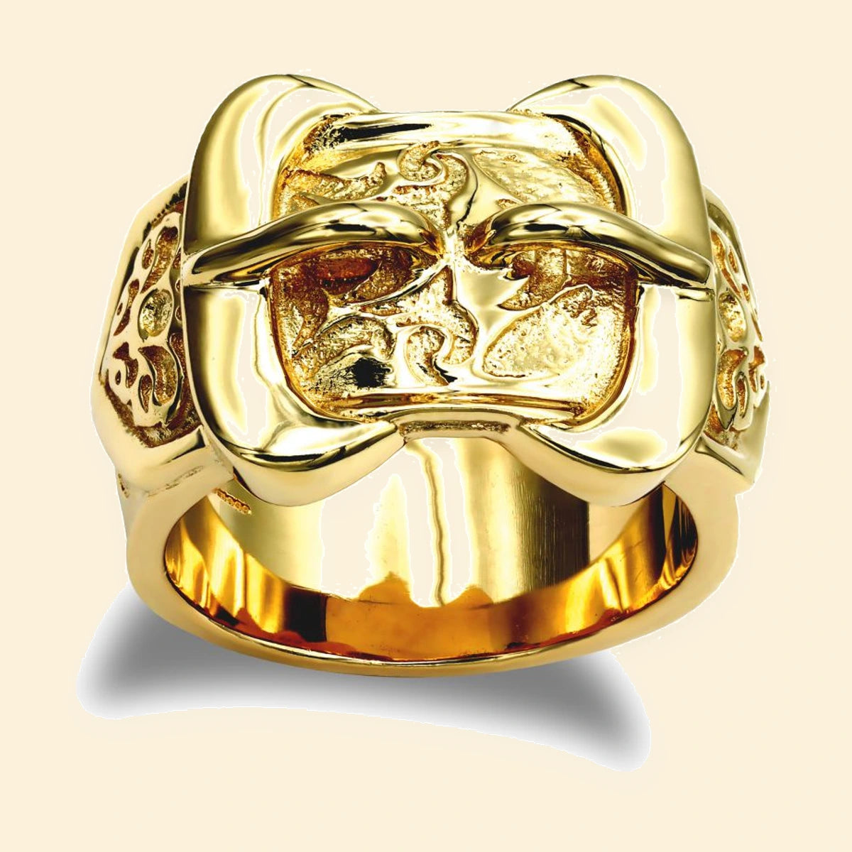 Gold Plated Sterling Silver Carved Double Buckle Design Ring – ARN200-GP