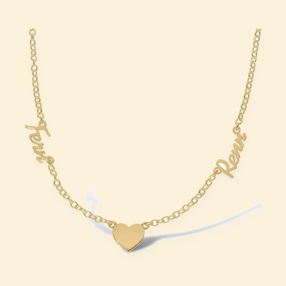 Gold Plated Sterling Silver Personalised Nameplate 2 Names And A Heart + 16" Chain – SNP032-GP