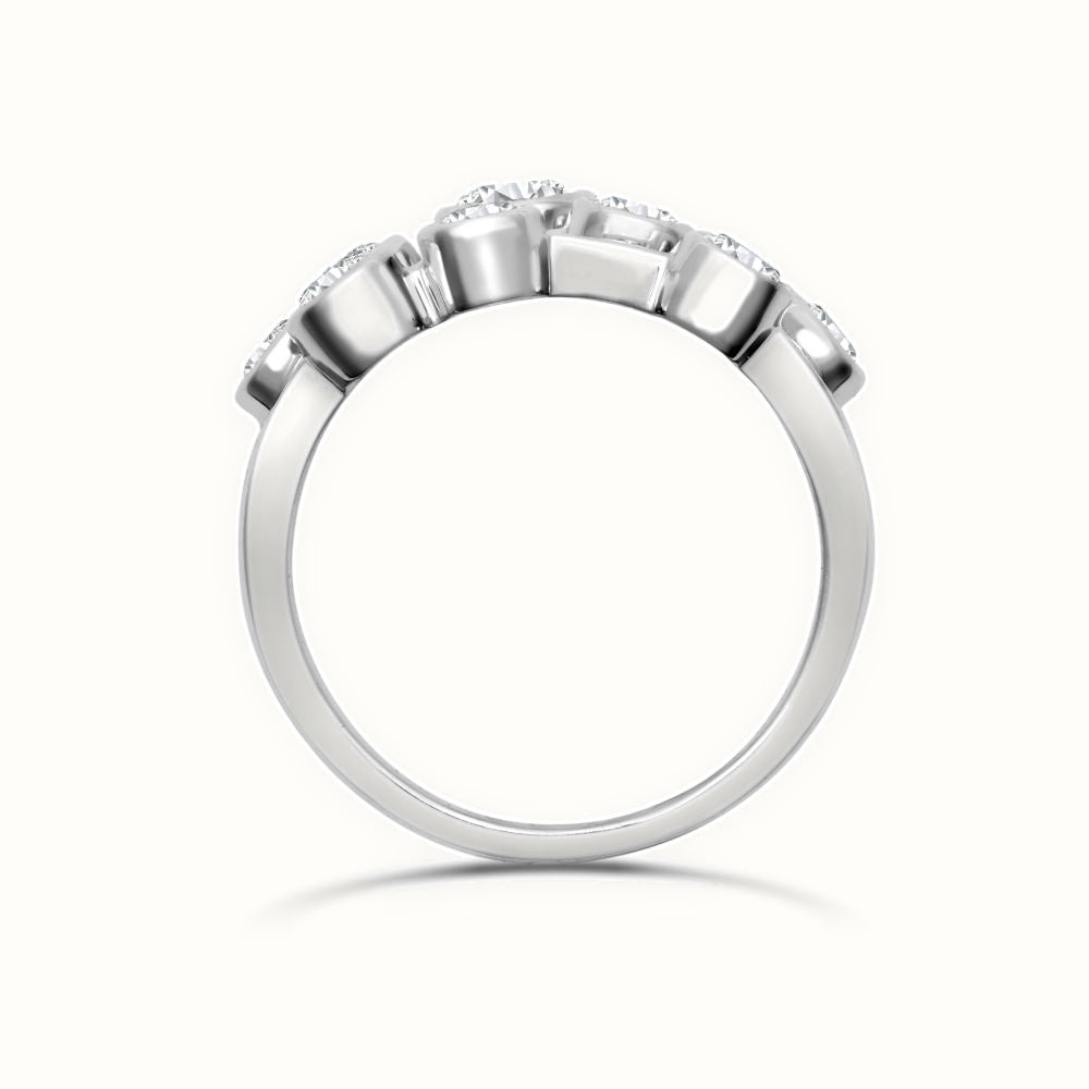 18ct Gold Natural Diamond 3 Row Bubble Ring