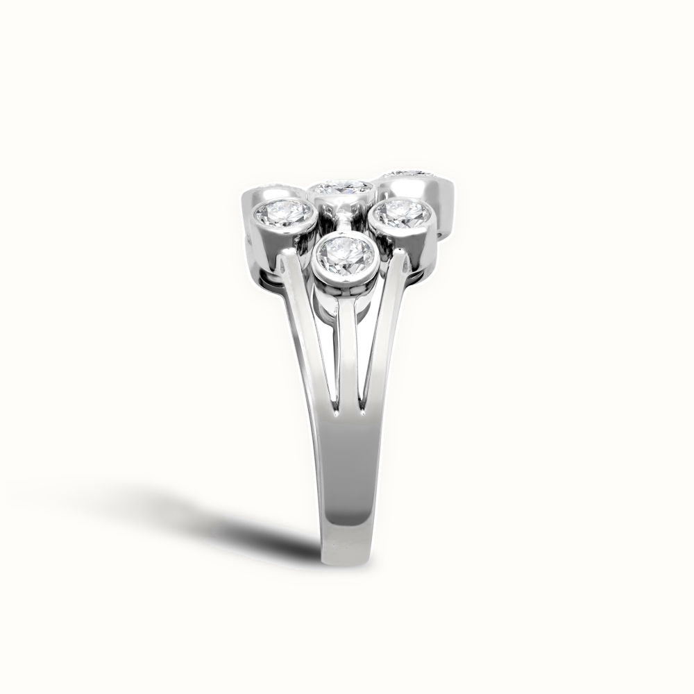 18ct Gold Natural Diamond 3 Row Bubble Ring