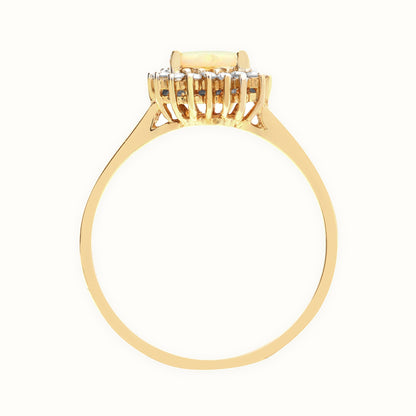 18ct Yellow Gold Natural Diamond And Opal Heart Shaped Ring