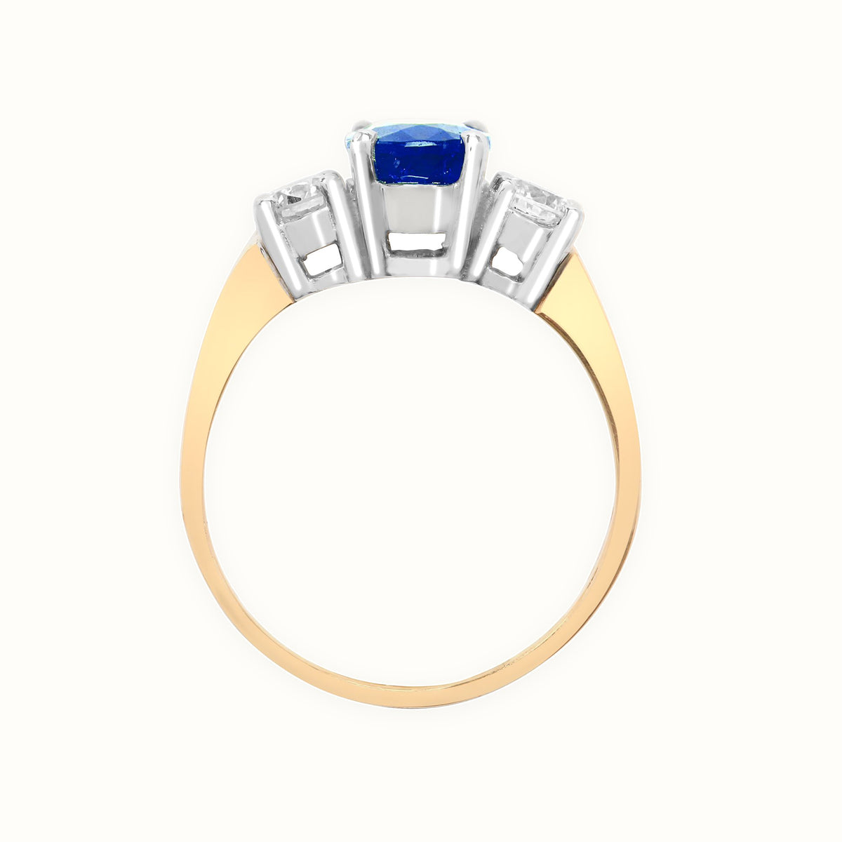 18ct Yellow Gold 3 Stone Natural Diamond And Sapphire Ring