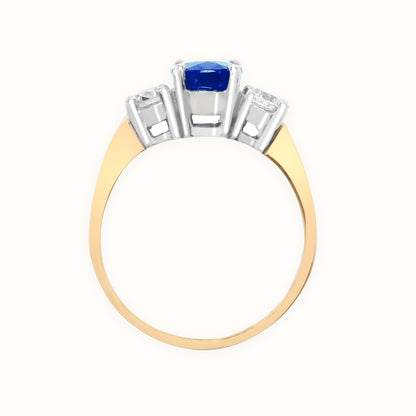 18ct Yellow Gold 3 Stone Natural Diamond And Sapphire Ring