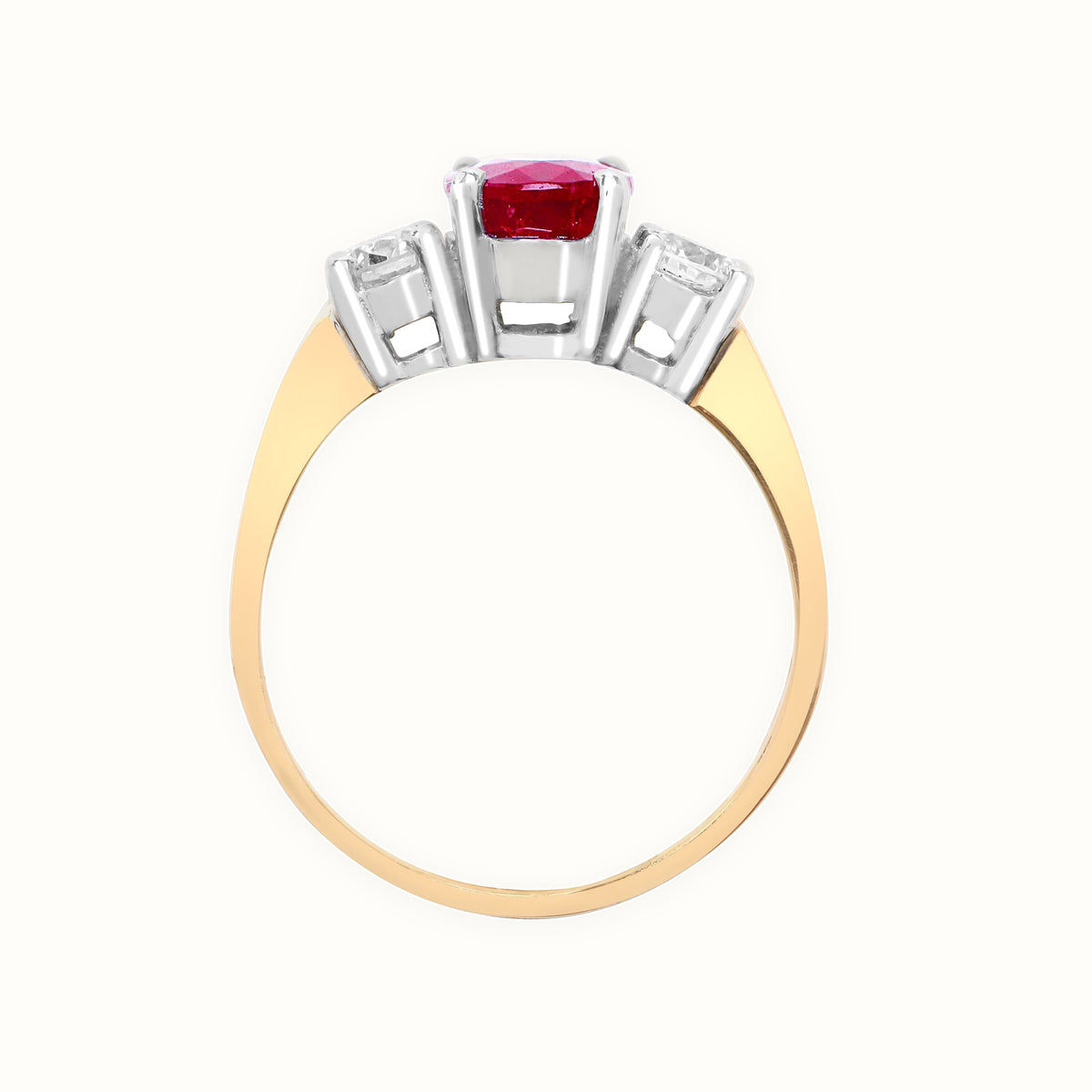 18ct Yellow Gold 3 Stone Natural Diamond And Ruby Ring
