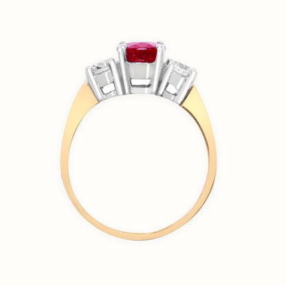 18ct Yellow Gold 3 Stone Natural Diamond And Ruby Ring