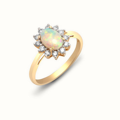 18ct Yellow Gold Natural Diamond And Opal Ring