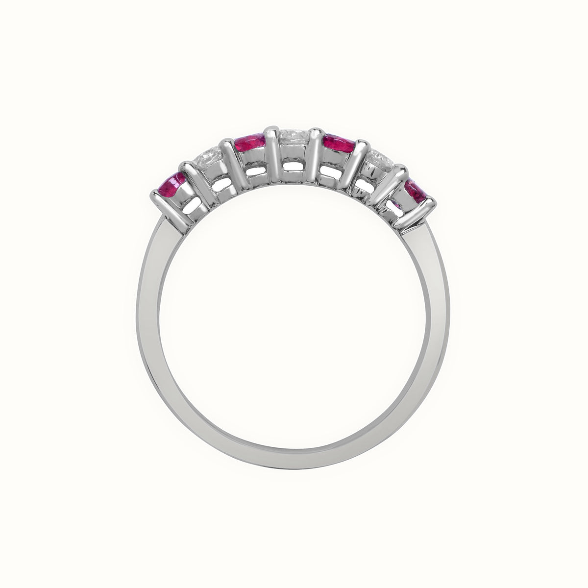 18ct White Gold Natural Diamond And Ruby Claw Set Half Eternity Ring