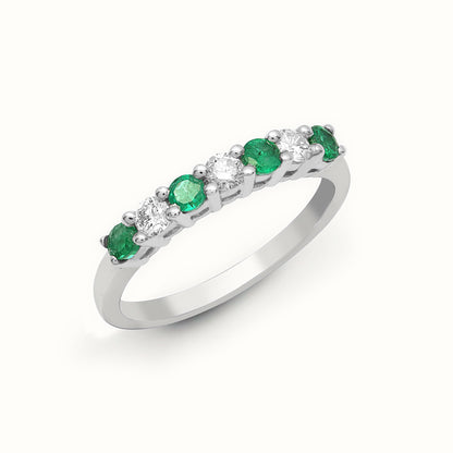 18ct White Gold Natural Diamond And Emerald Claw Set Half Eternity Ring