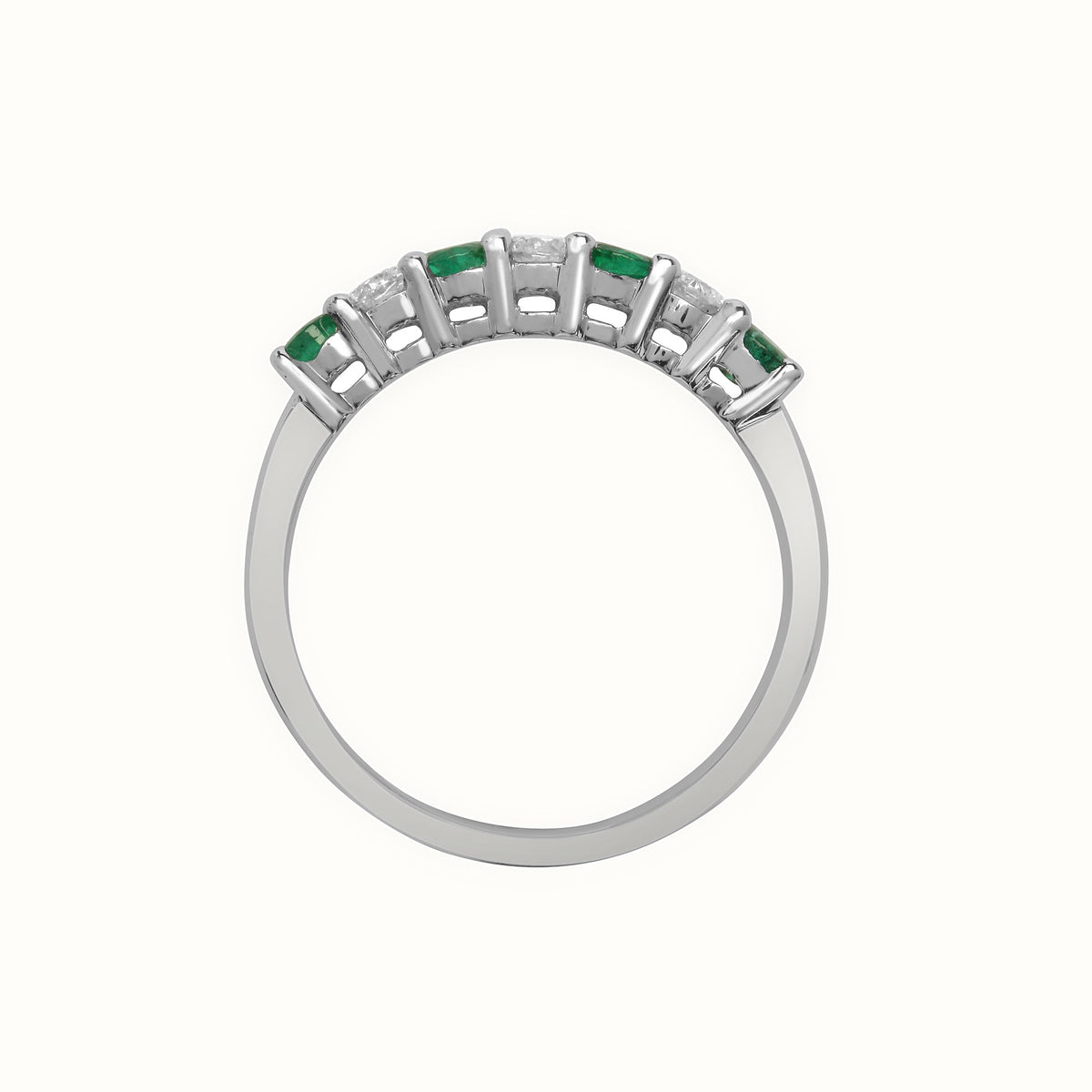 18ct White Gold Natural Diamond And Emerald Claw Set Half Eternity Ring