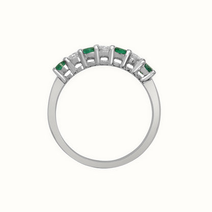 18ct White Gold Natural Diamond And Emerald Claw Set Half Eternity Ring