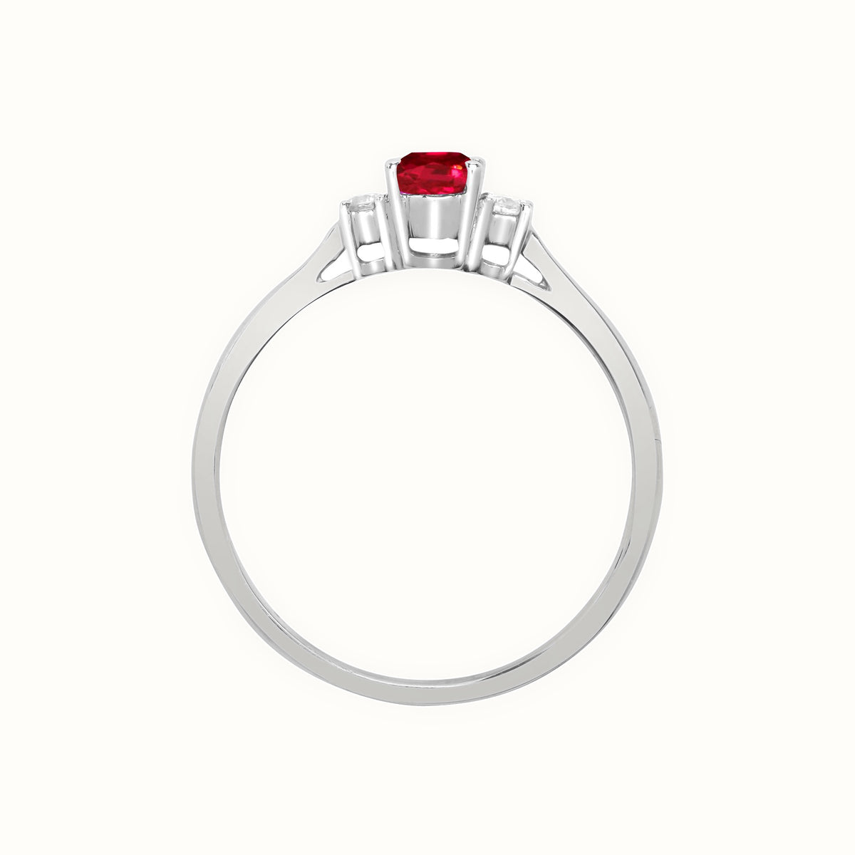 18ct White Gold Natural Diamond And Ruby And 3 Stone Ring