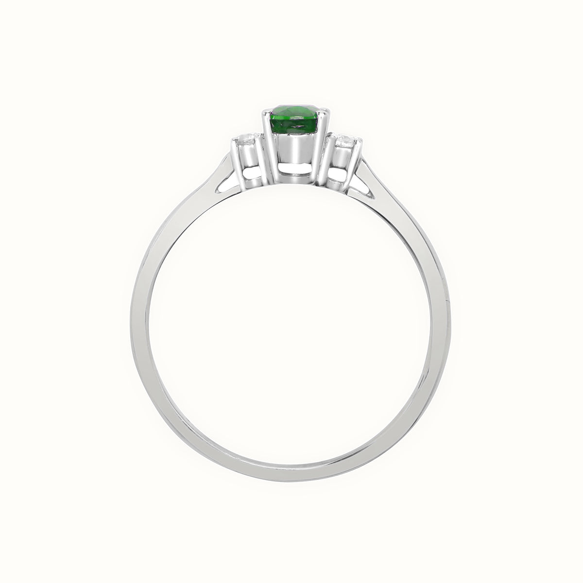 18ct White Gold Natural Diamond And Emerald And 3 Stone Ring