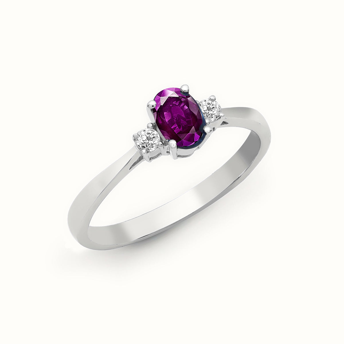 18ct White Gold Natural Diamond And Amethyst And 3 Stone Ring