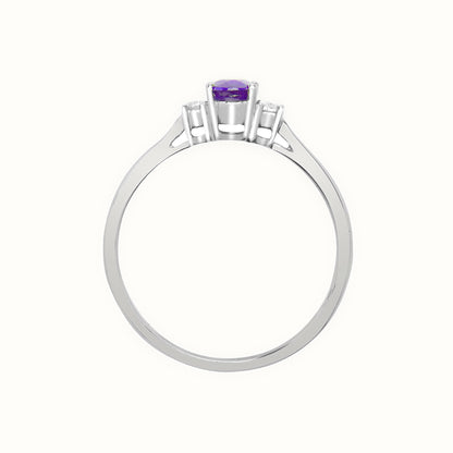 18ct White Gold Natural Diamond And Amethyst And 3 Stone Ring