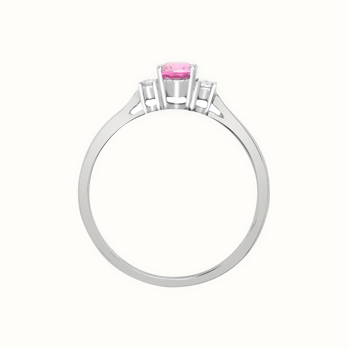 18ct White Gold Natural Diamond And Pink Sapphire And 3 Stone Ring