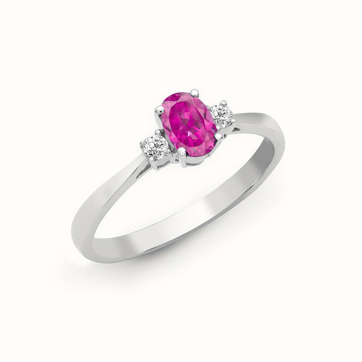 18ct White Gold Natural Diamond And Pink Sapphire And 3 Stone Ring