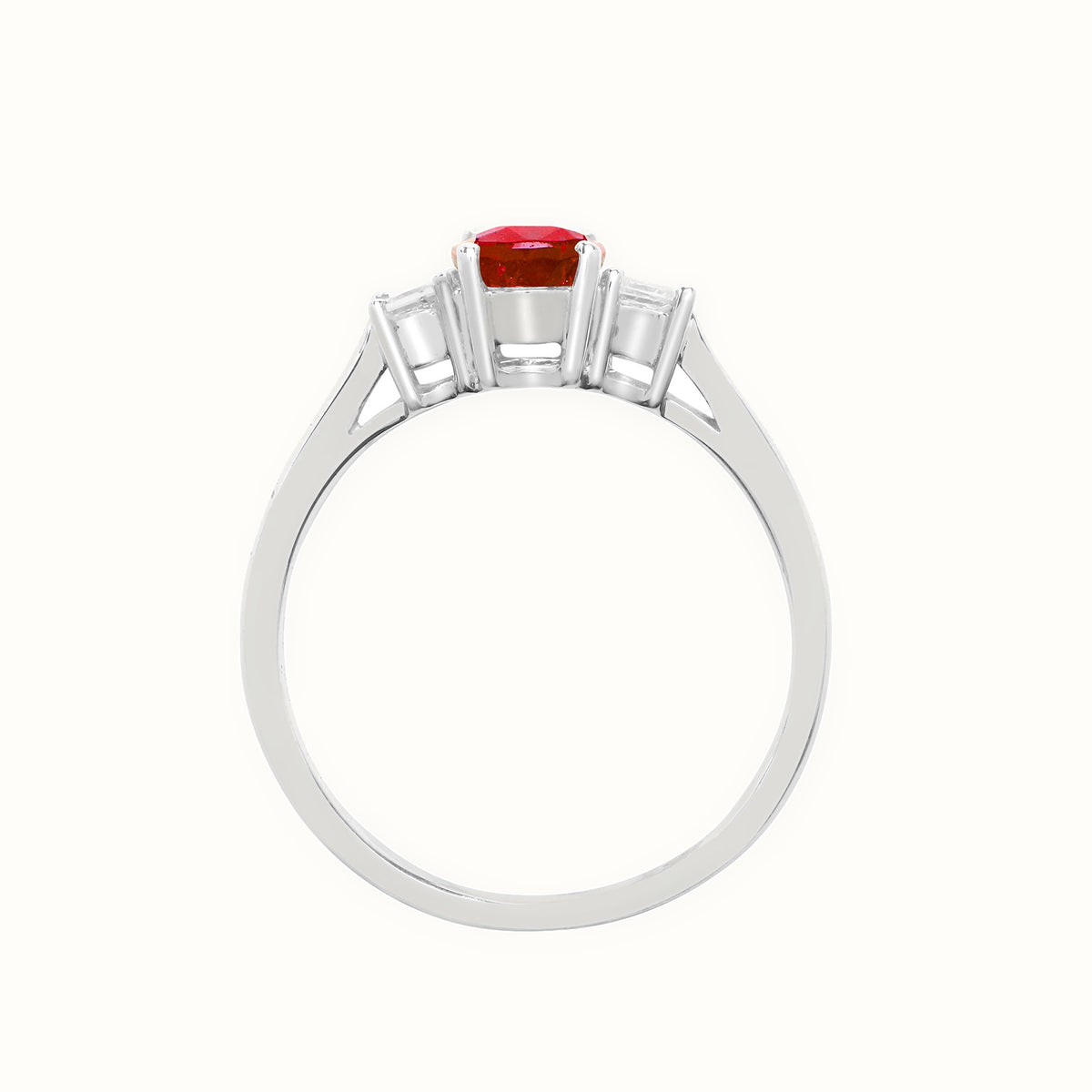 18ct White Gold Natural Diamond And Ruby And 3 Stone Ring