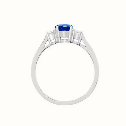 18ct White Gold Natural Diamond And Sapphire And 3 Stone Ring