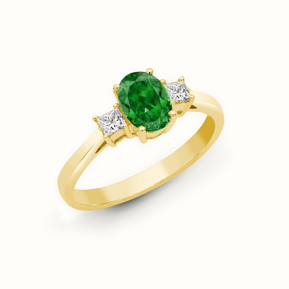 18ct Yellow Gold Natural Diamond And Emerald And 3 Stone Ring