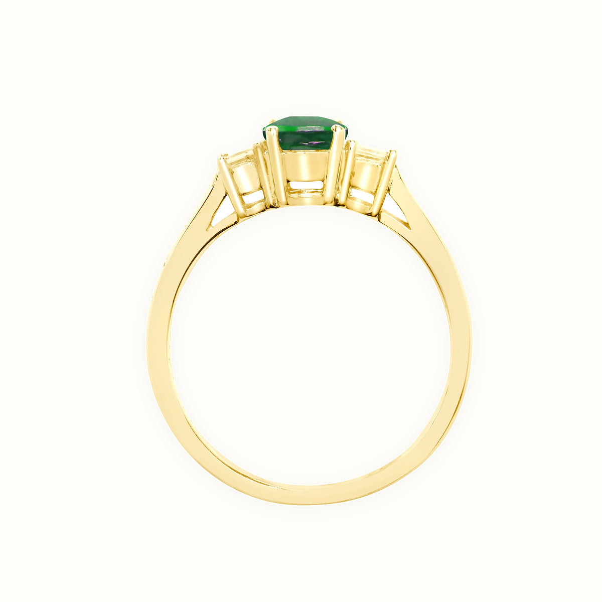 18ct Yellow Gold Natural Diamond And Emerald And 3 Stone Ring