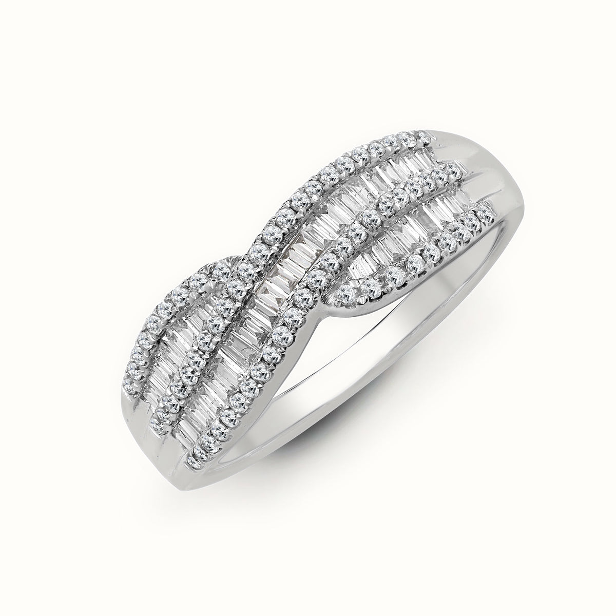 18ct White 0.69ct Natural Diamond Round Brilliant Cut & Baguette Ring