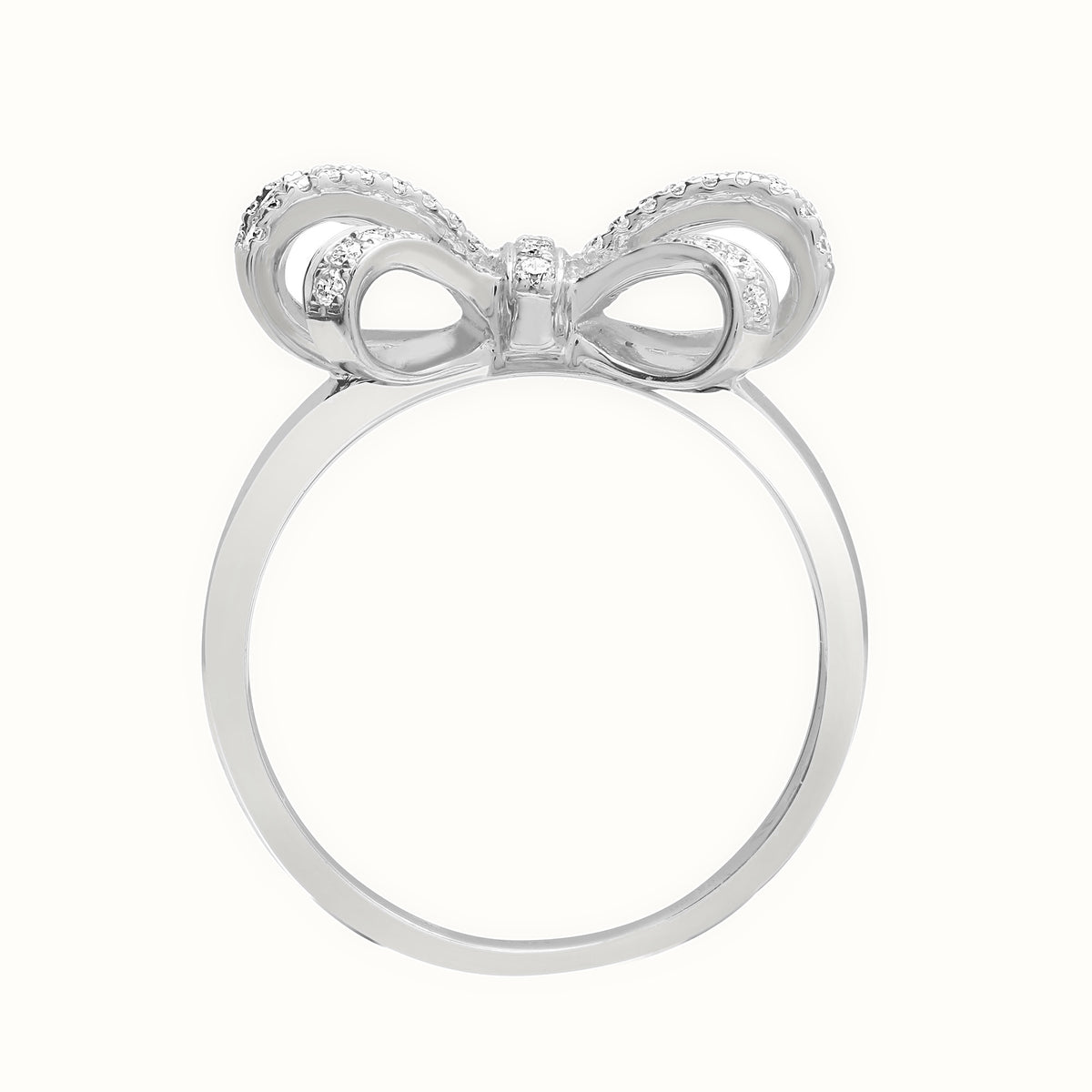 18ct White Gold 0.46ct Natural Diamond Round Brilliant Cut & Baguette Bow Ring