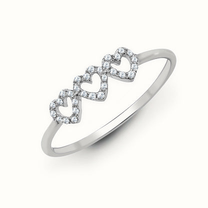 18ct White 0.10ct Natural Diamond 3 x Heart Ring