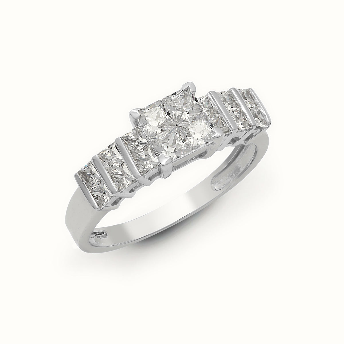 18ct White 1.18ct Princess Cut Natural Diamond Cluster Ring